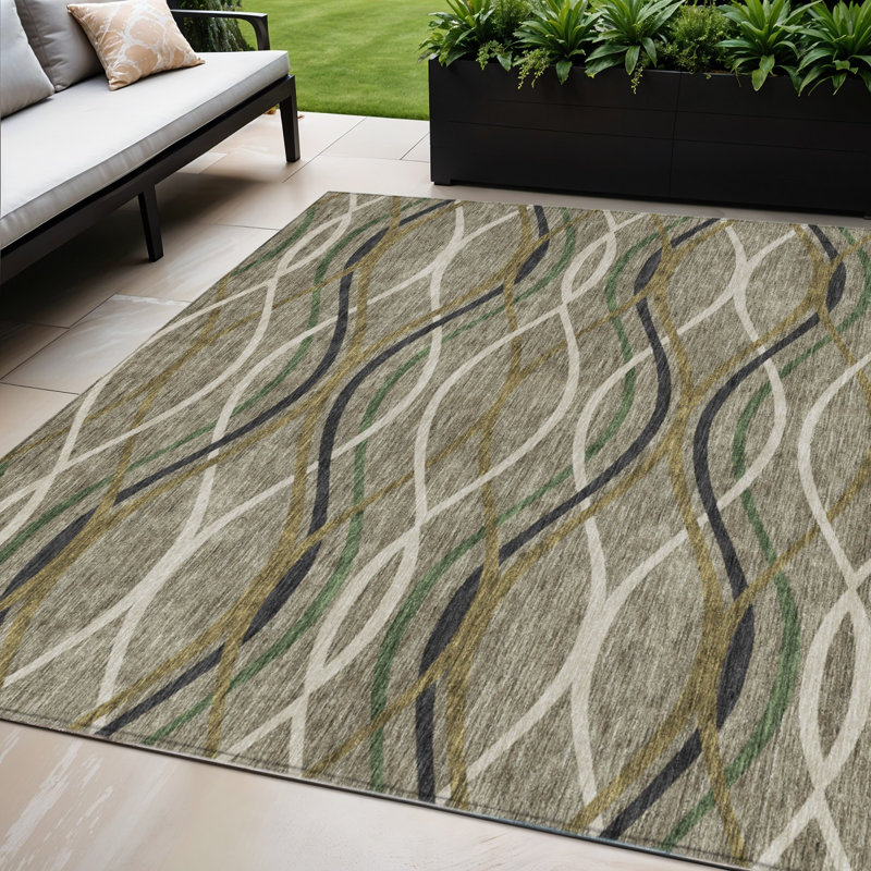 Tapis intérieur lavable abstrait beige 5 pi x 8 pi