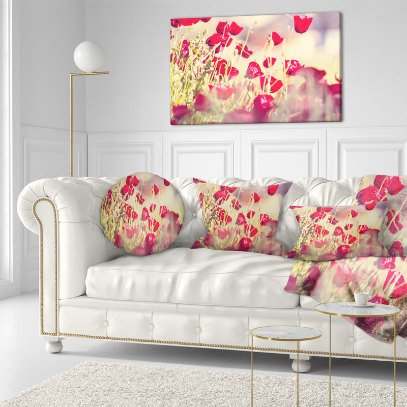 Fleurs de coquelicot sur fond clair - coussin décoratif imprimé floral