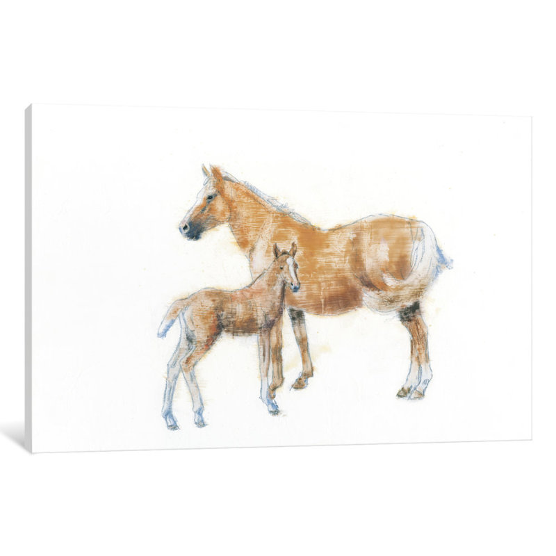 Cheval et poulain, impression sur toile tendue, H 40 po x l 60 po x P 1,5 po, Pas de tapis, Toile tendue