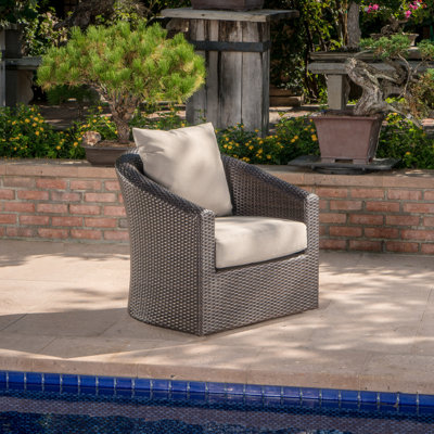 Outdoor Aluminum Frame Wicker Swivel Chair (Old Sku N757P186009B) | 32.3''L X 31.3''W X 30.4''H | Aluminum,Waterproof Fabric,Wicker | 1-Piece | Khaki+Brown | Cozy Seating