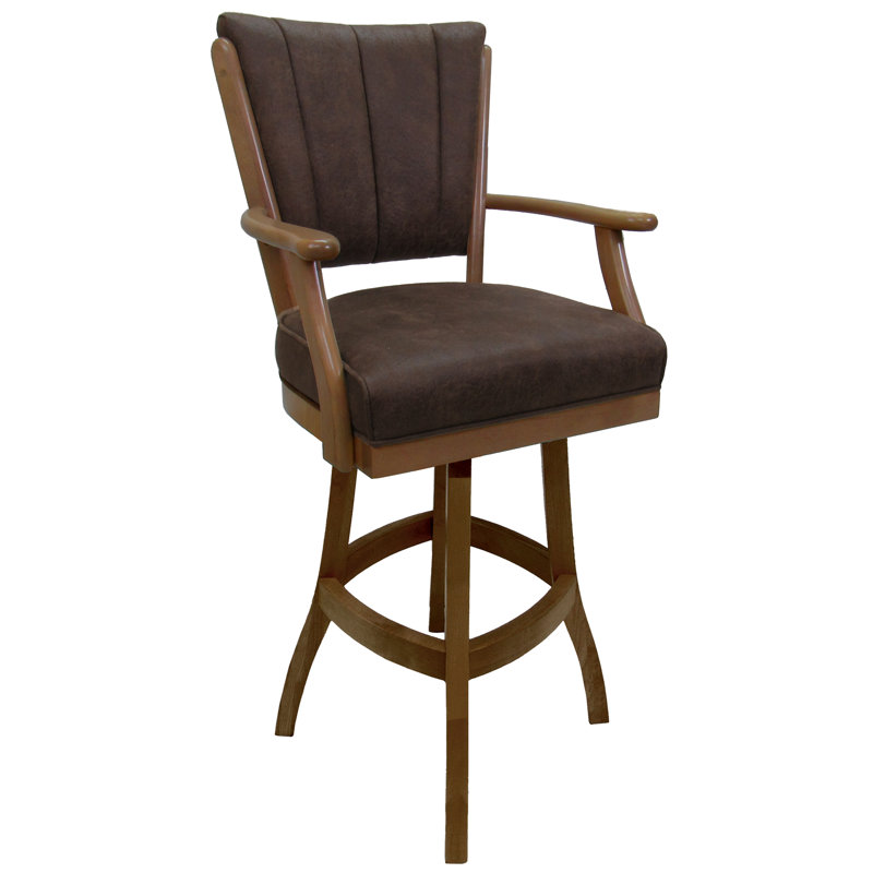 Très grand tabouret pivotant en bois Irminger, Tabouret de bar (siège d'une hauteur de 30 po), Brown/Tan Frame
