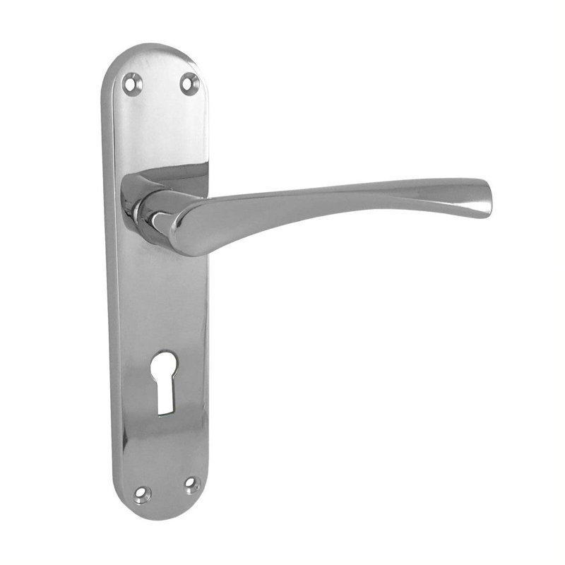  Astrid Design Door Handles Lever Lock on Backplate in Polished Chrome Finish - 182mm x 45mm
