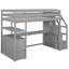 Lit mezzanine simple gris avec bureau, tablettes et structure de support solide