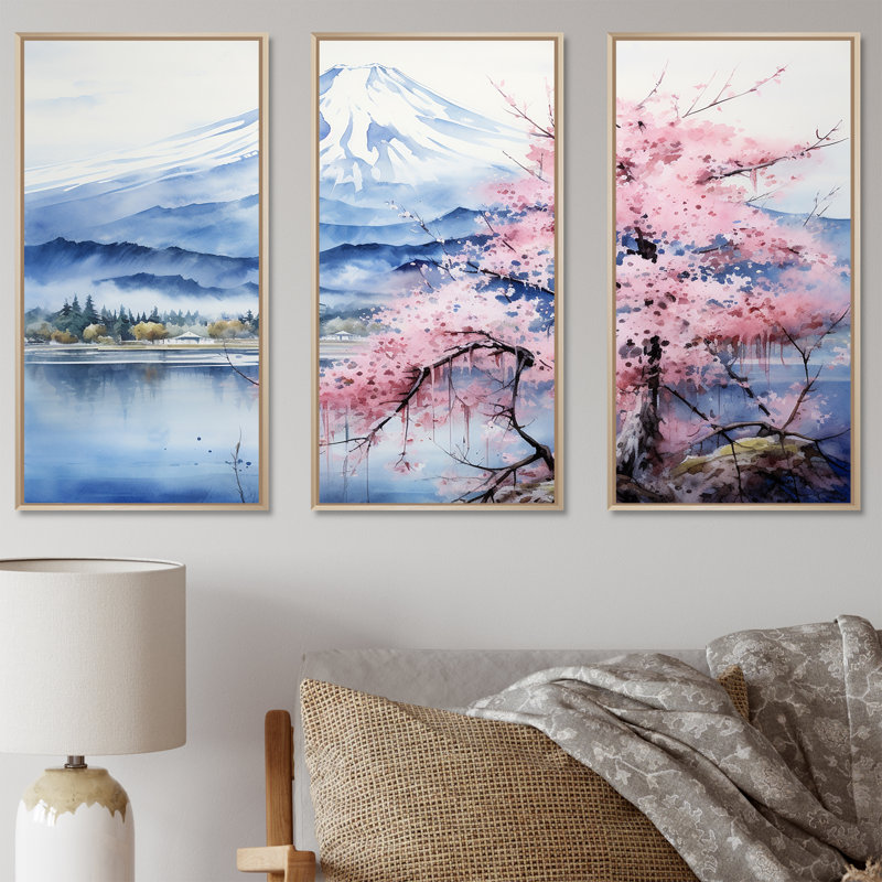 Cherry Blossom Lake, au Japon - Ensemble d'art sur toile Cherry Blossom, H 40 po x l 60 po x P 1 po, Cadre naturel flottant
