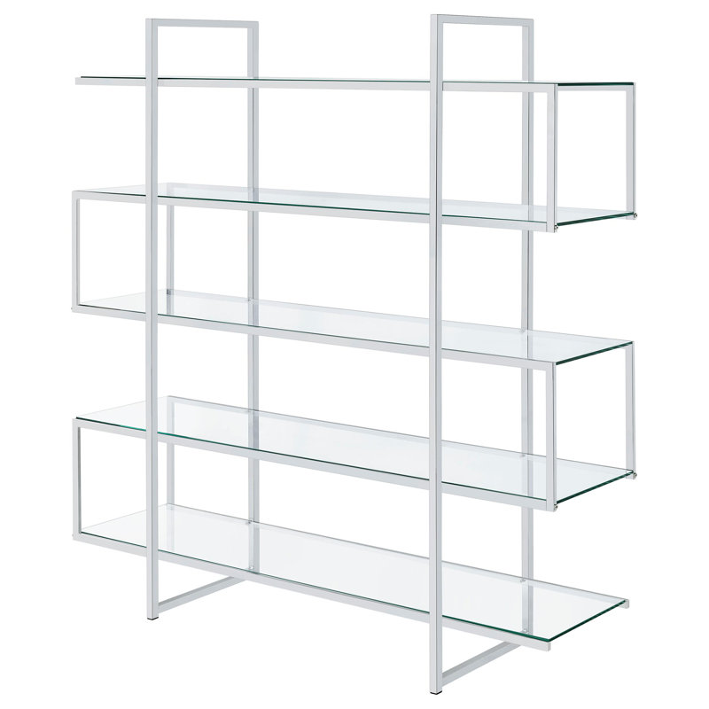 Elegant Design - Brumfield 73-Inch 4-Shelf Glass Bookshelf Chrome
