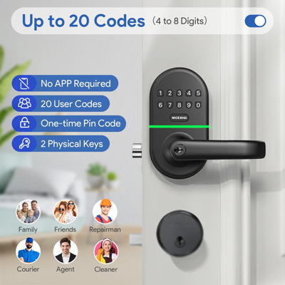 Serrure de porte à clavier intelligente avec serrure d'entrée sans clé à poignée pour porte d'entrée / intérieure, bouton de mot de passe électronique