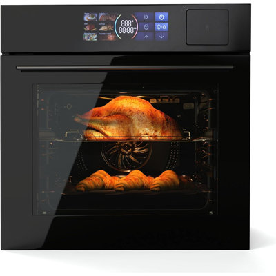 24" Built-In Electric Wall Oven, 2.5 Cu.Ft Convection Oven with Steam, Air Fry & 8 Cooking Modes, Stainless Steel Finish, Black