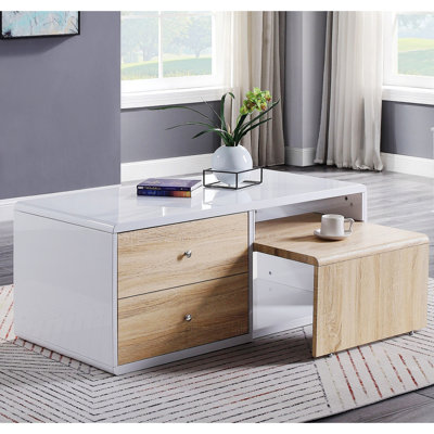 Rectangular Coffee Table With Storage Drawer And Pull-Out Table