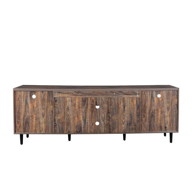 Console avec 4 portes et 4 tablettes ouvertes, console étroite, table de couloir, Brun foncé