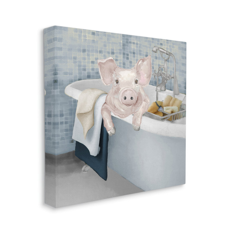 «Pig Bathing Bathroom Tub Animal» par Elizabeth Medley - impression sur toile tendue, H 36 po x l 36 po x P 1,5 po