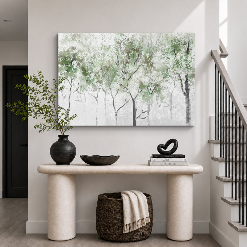 «Abstract Forest Rustic Pastel Green Spring Forest Tree Nature Abstract Landscape», reproduction d'art sur toile, Sans cadre