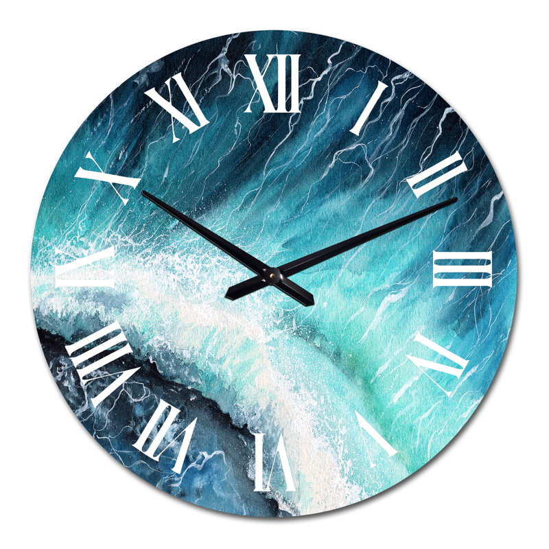 Horloge murale marine et vagues bleu marine avec écume de mer blanche I, Moyen