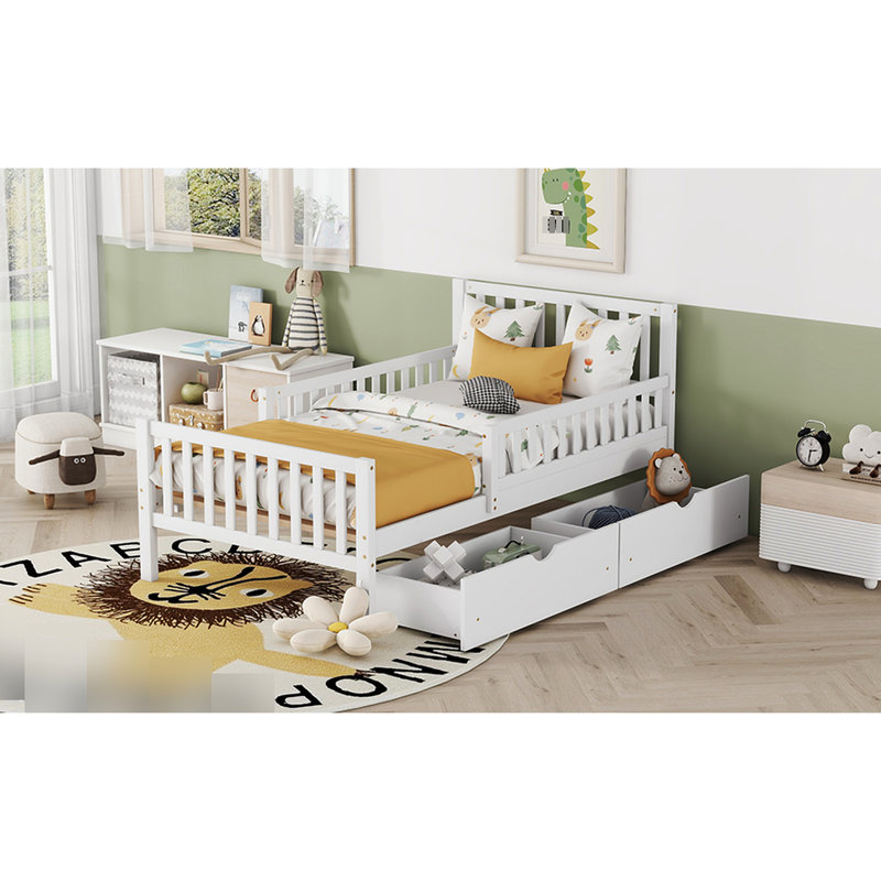 Lit plateforme simple avec garde-corps et rangement - Extension en bois blanc Glamour, Lit simple, Blanc