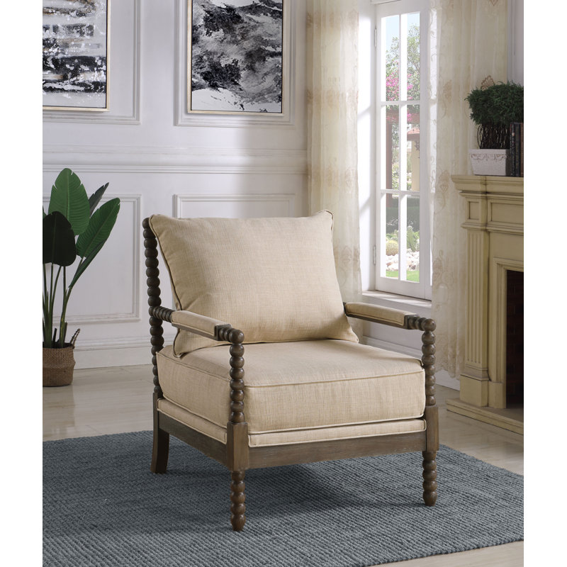 Herndon Upholstered Bobbin Accent Chair Beige and Natural, Brown , Oatmeal Fabric