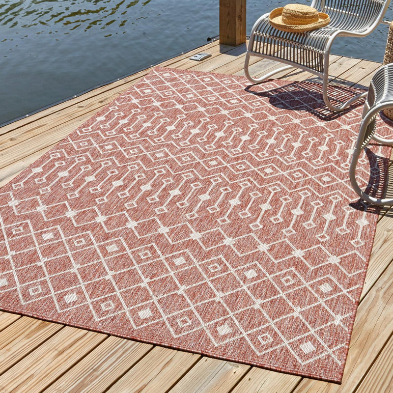 Tapis rouge rouille intérieur / extérieur Julieta, Rectangle 2 pi x 3 pi 1 po