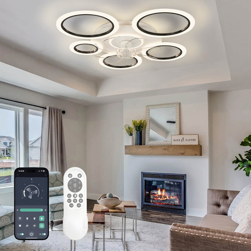 35" Modern Ceiling Fan with Light, 3-Color Dimmable LED, Indoor Remote Control, Reversible Motor, Satin Black