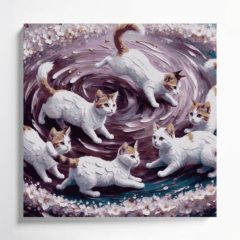 «Cats Japanese Bobtail», art mural sur toile rose, H 12 po x l 12 po