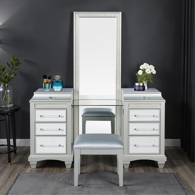Ensemble de meuble-lavabo style Glam avec poignées en acrylique et tiroirs à roulement à billes