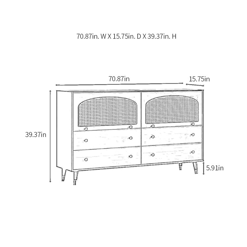 Buffet avec porte en rotin, Brun sableux