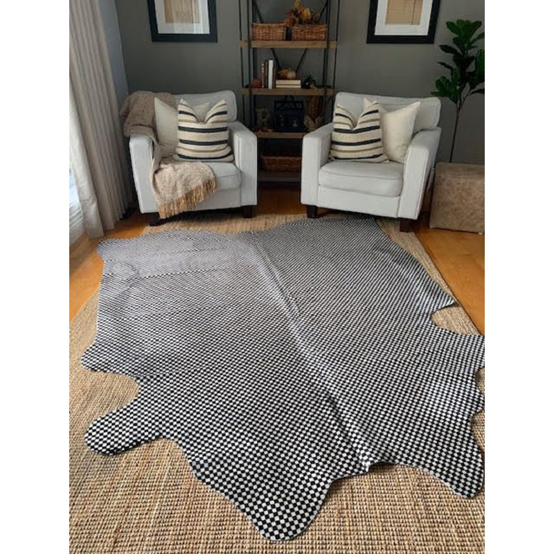 Erhart Black/White Checkers Printed Cowhide Rug