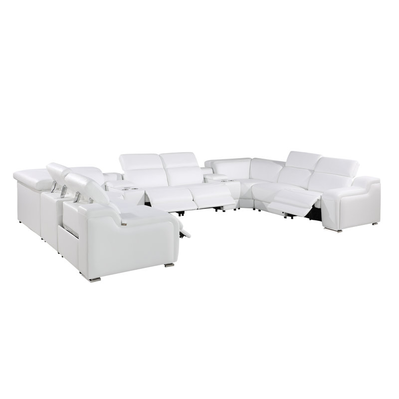 Stanwin 10 - Piece Top Grain Italian Leather Power Reclining Corner Sectional, White Genuine Leather