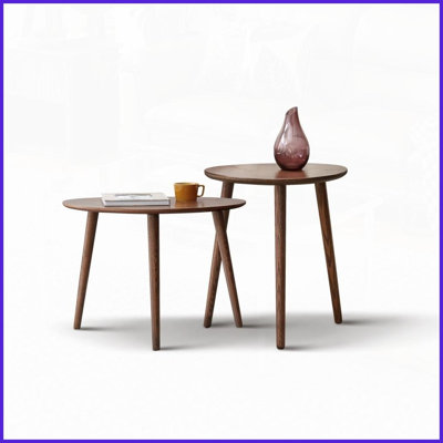 Table basse en chêne massif de style Mid-Century moderne - hauteurs ovales décalées, facile à assembler, sans formaldéhyde