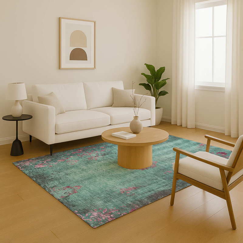 Premium Machine Washable Jacquez AMF1788 Floral Rug, Rectangle 5' x 7'6"