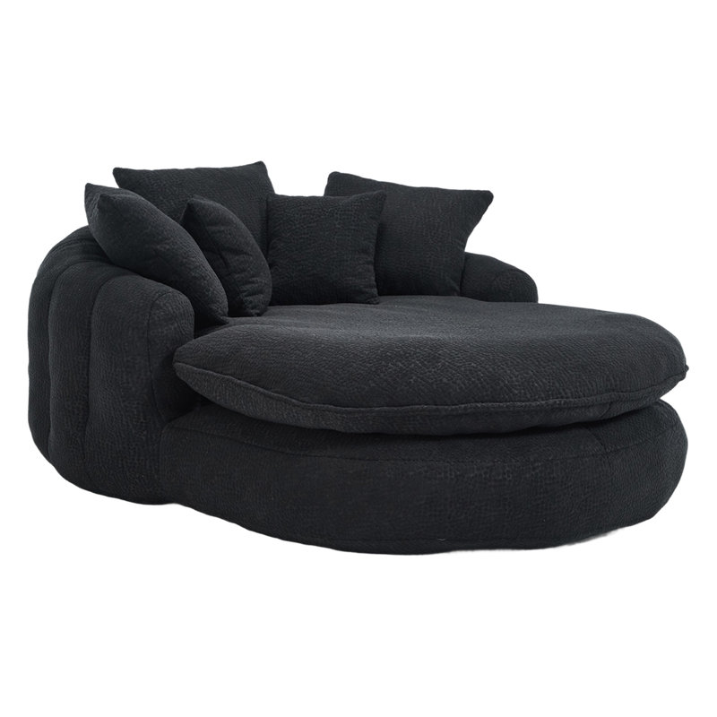 Oversized Oval Upholstered Bean Bag Sofa, Black Chenille