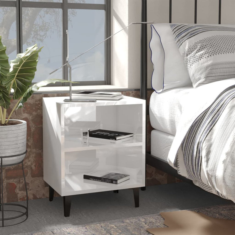 Southsea 40cm W Particle Board / Chipboard Bedside Table, High Gloss White, Set of 2