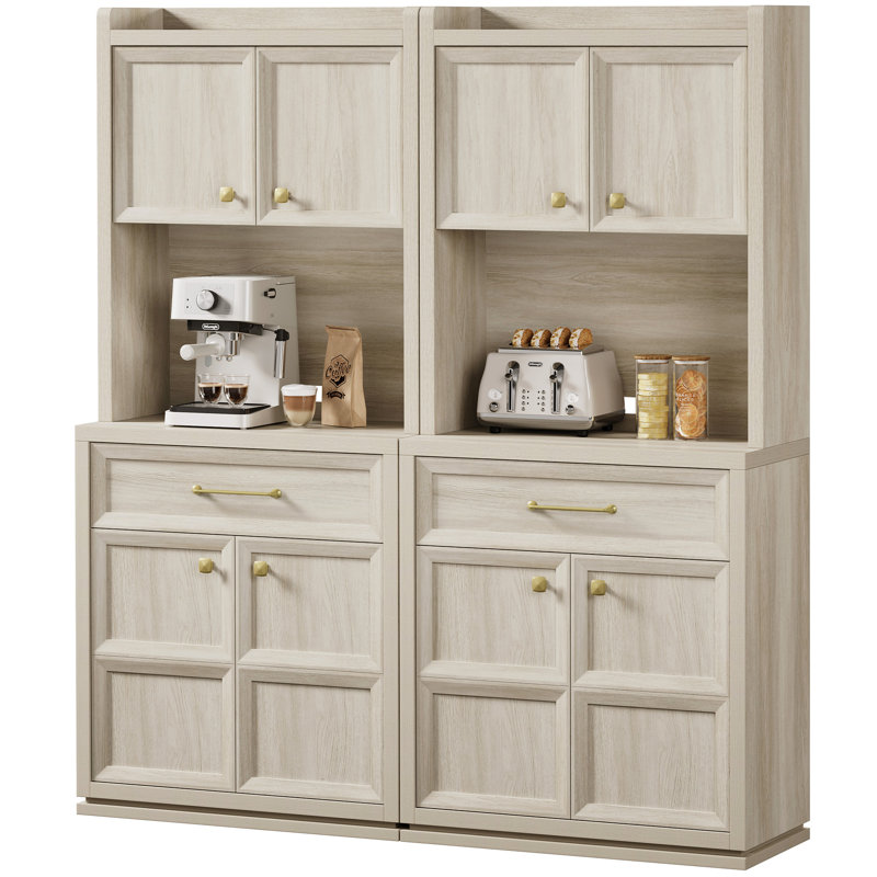 Armoires de rangement pour garde-manger 70,8 po avec tiroir et tablettes réglables, Gris / gris / chêne blanc