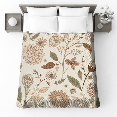 Couvre-lit matelassé beige à motif floral toutes tailles