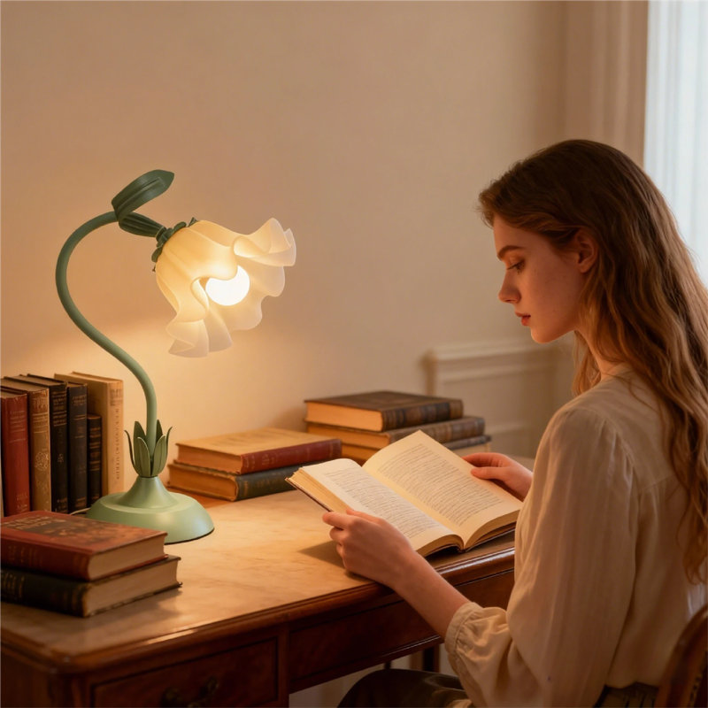 Lampe de table florale, lampe de chevet à col de cygne réglable avec 3 températures de couleur, base E26 pour chambre à coucher et bureau