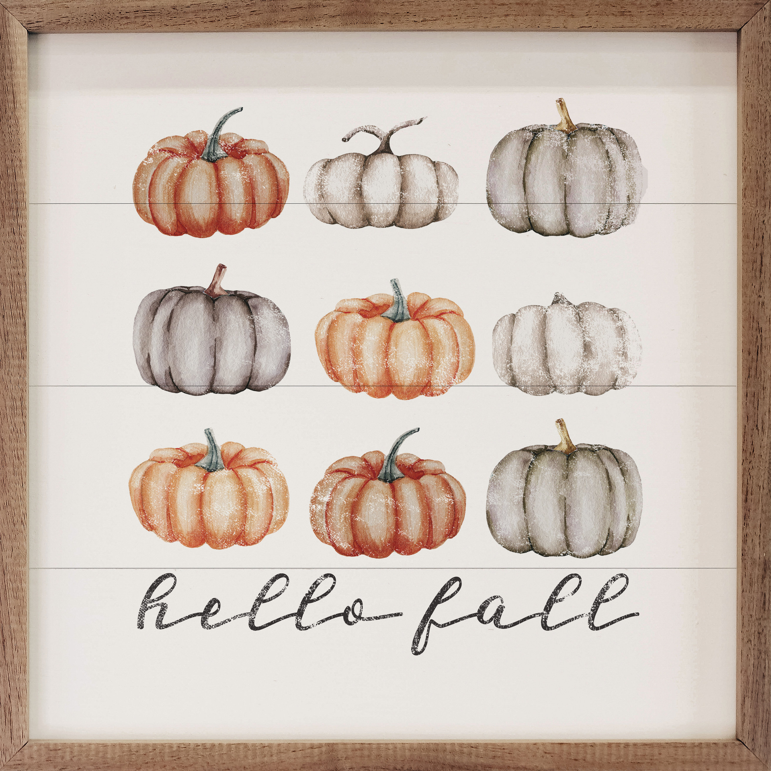 Gracie Oaks Hello Fall Orange And Gray Pumpkins White | Wayfair