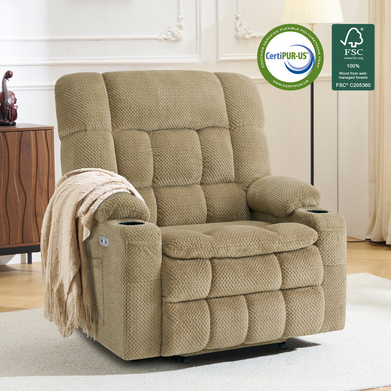 26.4" Seat Width Dual Motor Power Recliner Lift Chair with Massage and Heat, Infinite Position, Fabric, Beige