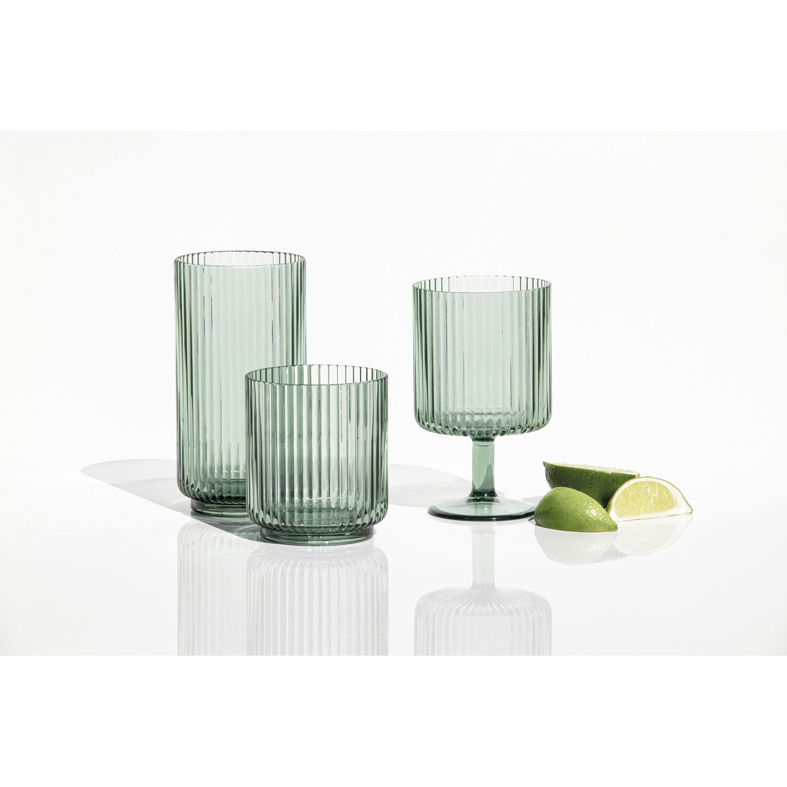 Laya Fluted Acrylic Drinking Glass, Green