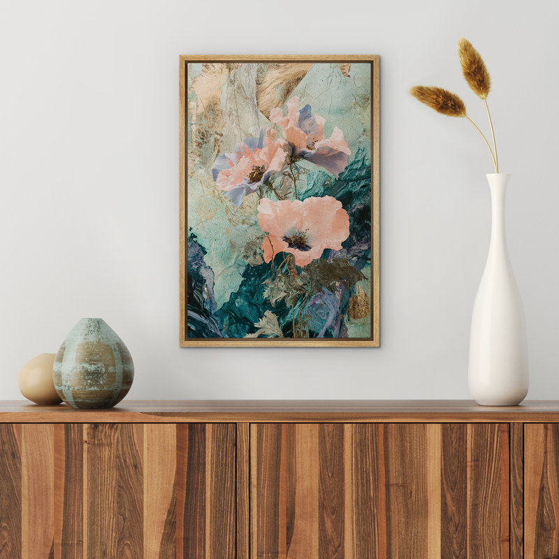 «Elegant Poppy Flowers», impression sur toile encadrée, Naturel, H 24 po x l 16 po