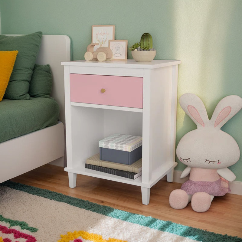 Grajales Kids Nightstand with One Drawer,White Bedside Table with Drawer and Open Partition,Modern Nightstand,Children's Bedside Table