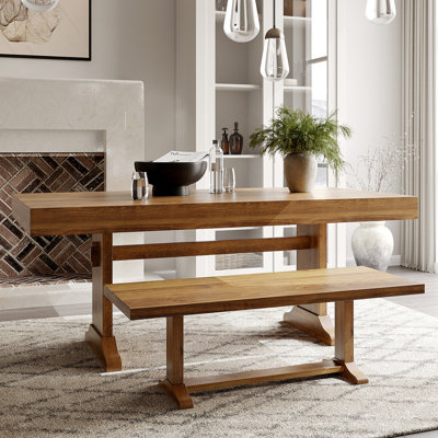 Millwood Pines Solid Wood Dining Table Sets(1 Dining Table& 2 Dining Benches)