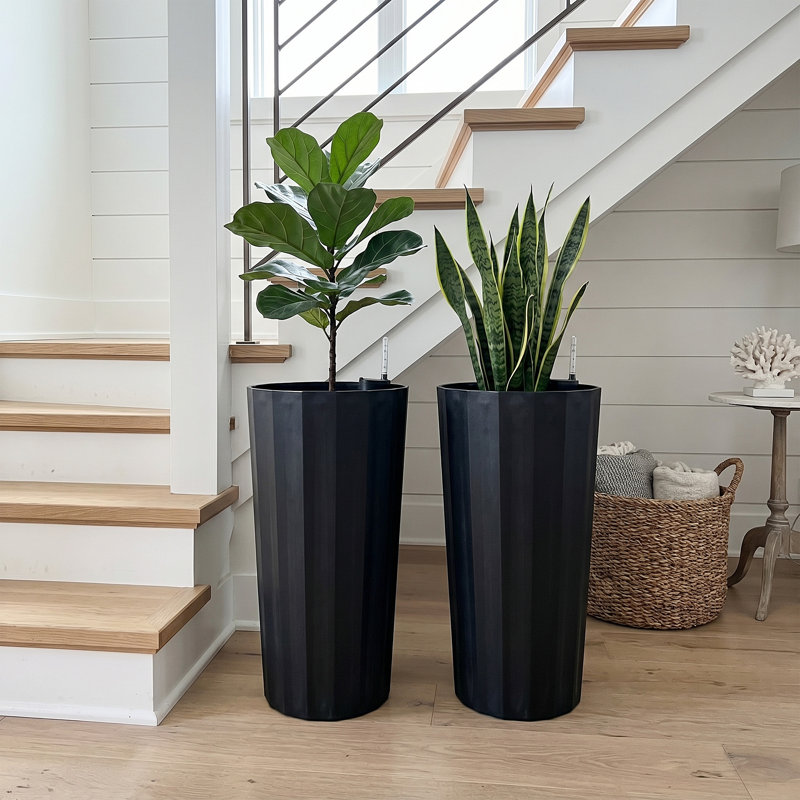 Pots de jardin décoratifs modernes pour l'intérieur et l'extérieur avec indicateur de niveau d'eau visible, Black