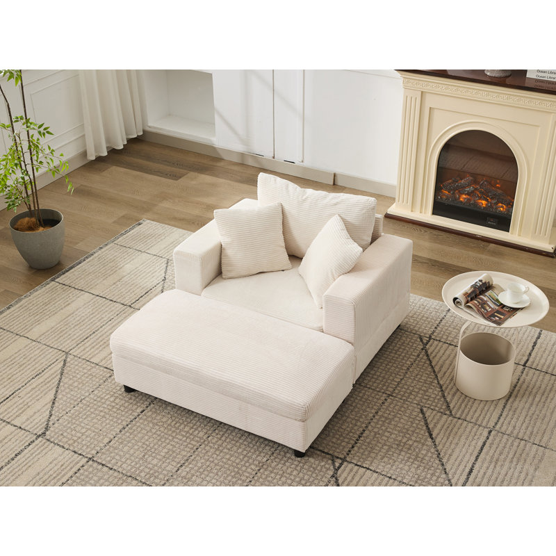 Méridienne surdimensionnée en velours côtelé moelleux, Beige