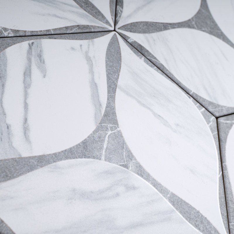 Corola Hexagon 7.7 in. x 8.9 in. Matte Porcelain  Floor and Wall Tile, White/Gray