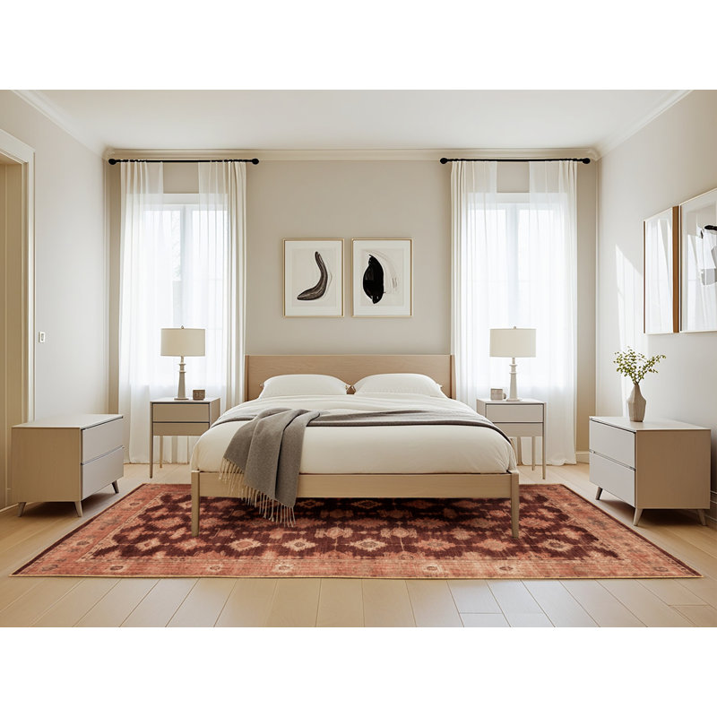 Machine Washable Overdyed Brown Area Rug, Rectangle 5' x 8'