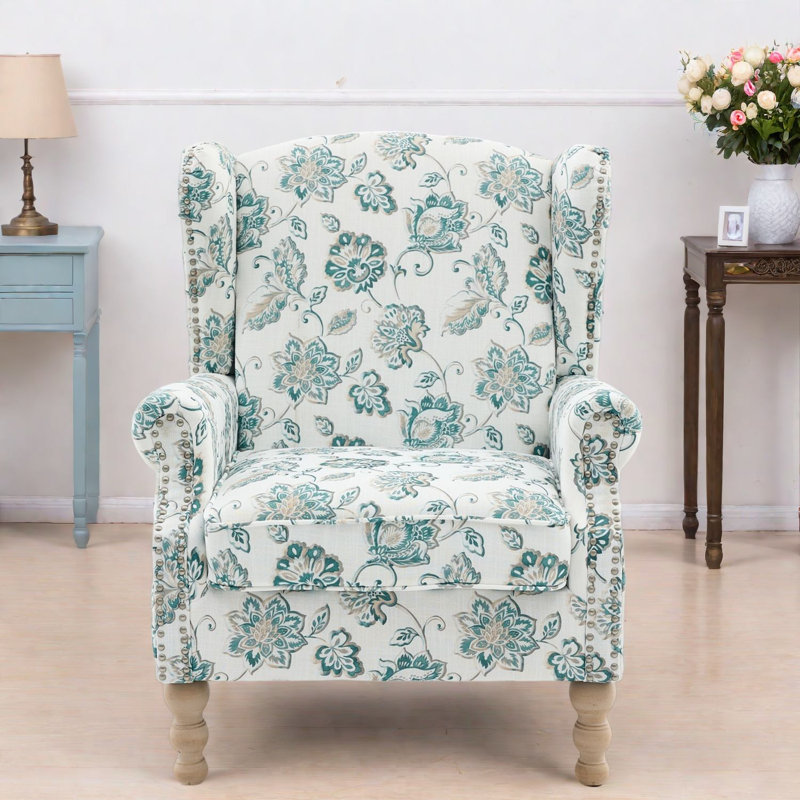 Chaises d'appoint à oreilles confortables en tissu et pieds en bois Modern Floral Home