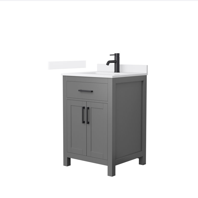 Beckett 24" Freestanding Single Bathroom Vanity with Quartz Top, Dark Gray, White Quartz, Matte Black