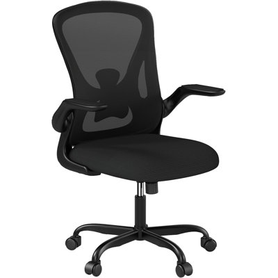 Ergonomic Desk Chair - Padded Flip-Up Arms, Supportive Lumbar Support, Breathable Mesh & Comfortable Cushion (Black, Home/Office)