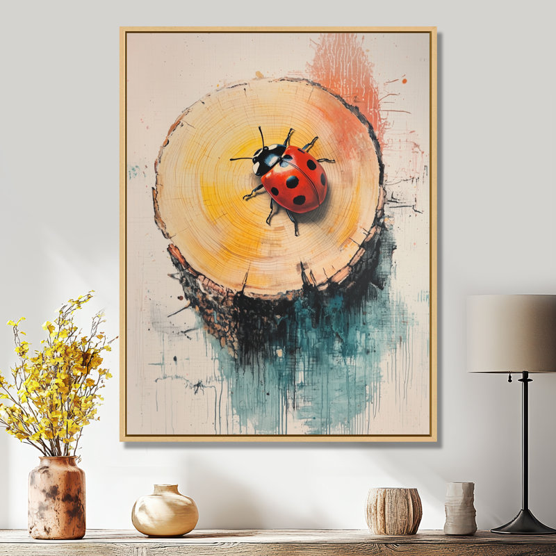 «Ladybug At The Forest On Slide II - Ladybug», art encadré, Reproduction avec cadre flottant, Crème, crème, H 20 po x l 12 po