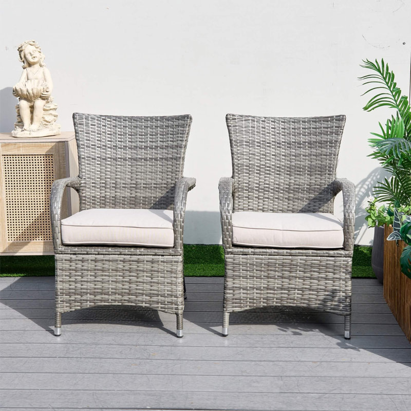 Ensemble de fauteuils d'extérieur en rotin 2 pièces avec coussins - Structure en aluminium résistant à la rouille, chaises de patio en osier résistant aux rayons UV