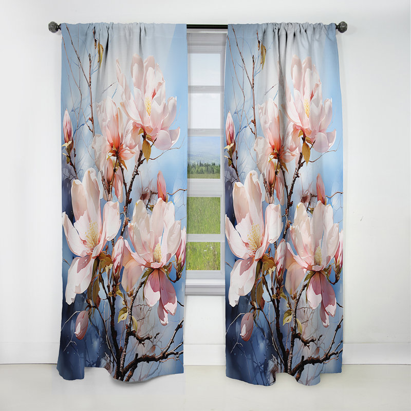 Burnside - Magnolias Floral Blackout Curtain - 1 Panels, 52" W x 108" L