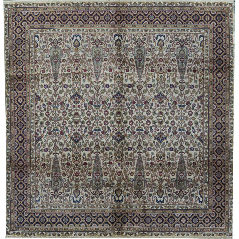 Tapis ivoire et noir noué à la main de haute qualité
