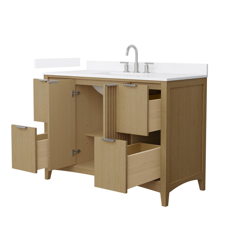 Palmilla 48" Freestanding Single Bathroom Vanity with Cultured Marble Top, White Cultured Marble, 48", Beige / Brushed Nickel